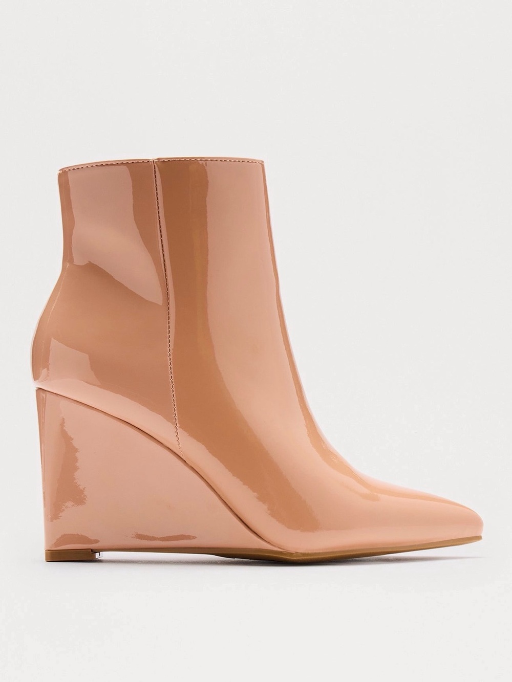 Women’s Patent Wedge Ankle Boot in Nude